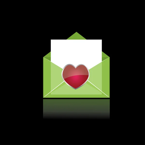 Courrier vert coloré avec coeur et papier blanc. illustration vectorielle — Image vectorielle