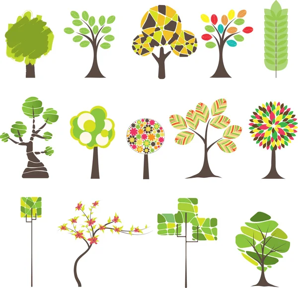 Zestaw kolorowych drzew. Ilustracja wektorowa — Wektor stockowy