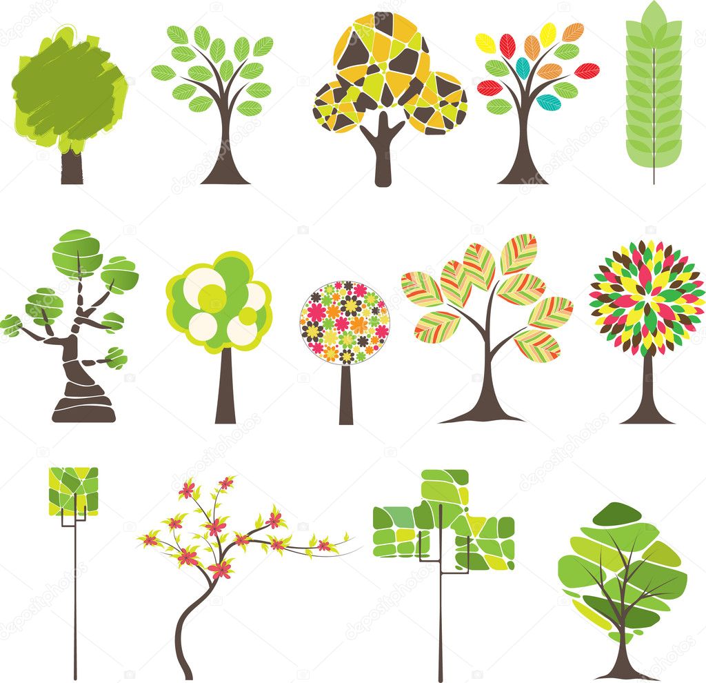 Set of Colorful tree. Vector illustration