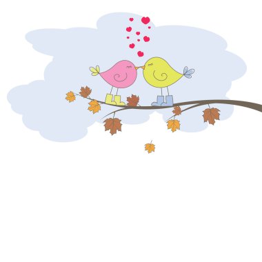 Romantic card with birds. Vector illustration clipart