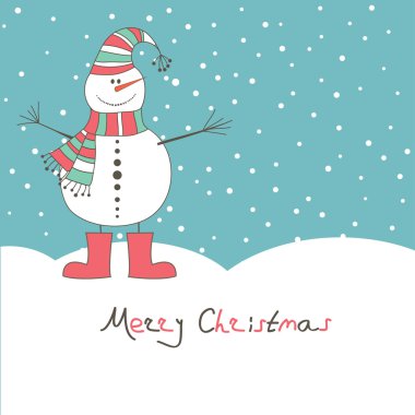 New year's card with angel snow man. Vector illustration clipart