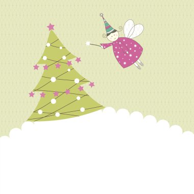 New year's card with angel. Vector illustration clipart