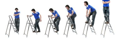 Man at step-ladders clipart