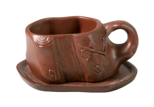 Geïsoleerde klei cup voor thee — Stockfoto