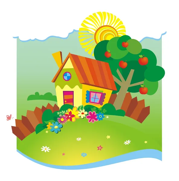 Fond d'été avec petite maison — Image vectorielle