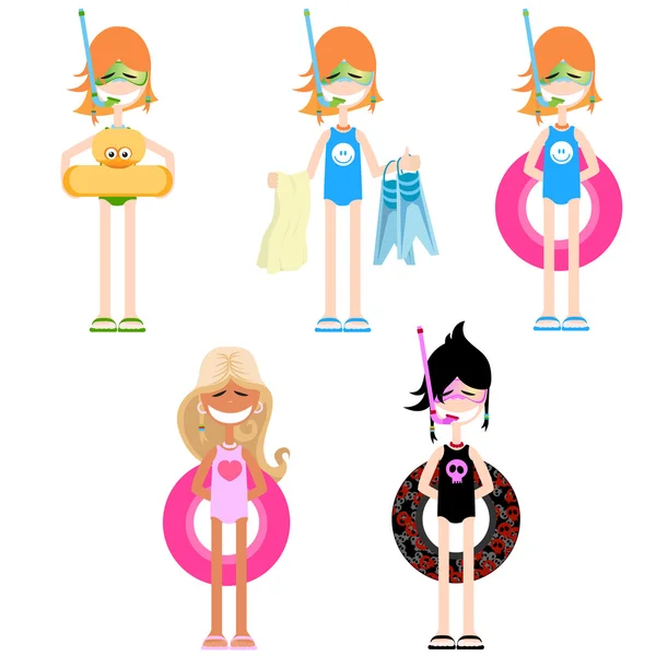 Set van meisjes op een strand. een vectorillustratie — Stockvector