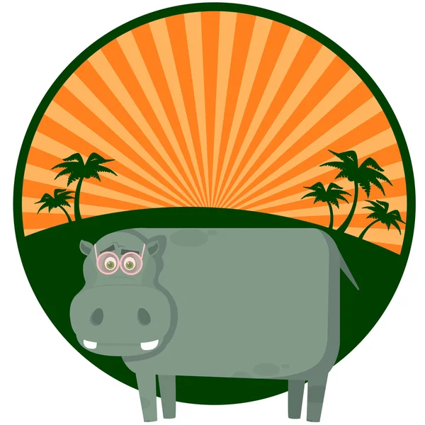 Hippopotamus against palm trees. A vector illustration — Stock Vector