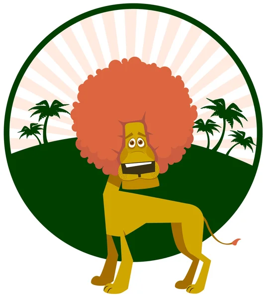 Забавный лев против пальм. Векторная иллюстрация — стоковый вектор