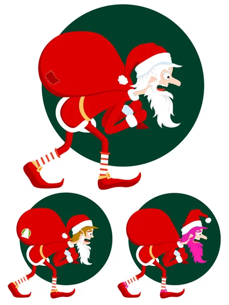 Санта Клаус вытаскивает сумку с подарками — стоковый вектор