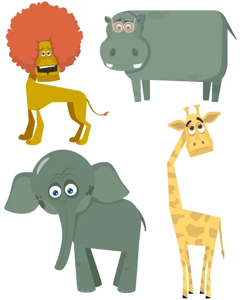 Elefante leone giraffa e ippopotamo — Vettoriale Stock