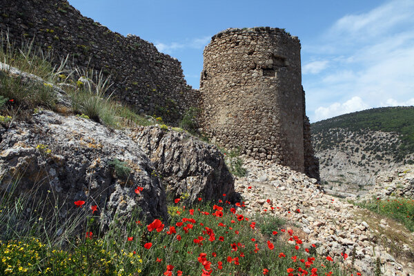 Summer view of ancient Genoese fortress (Near Balaclava Town, Crimea, Ukraine)