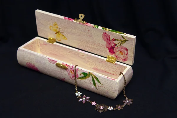 Růžový decoupage krabice — Stock fotografie