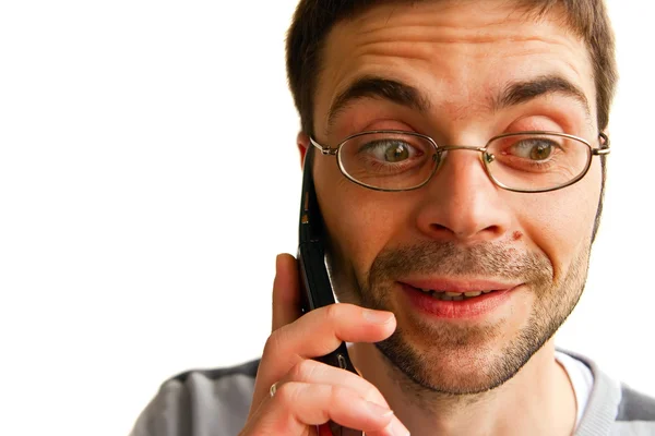 Surpris homme parlant par téléphone — Photo