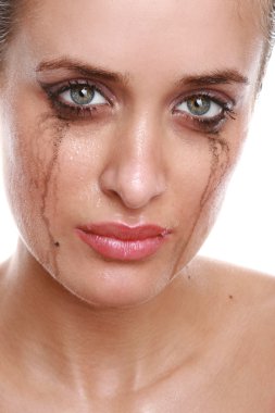 Crying woman with flowing make-up clipart