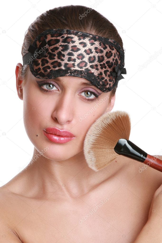 Woman with red lips and eye mask