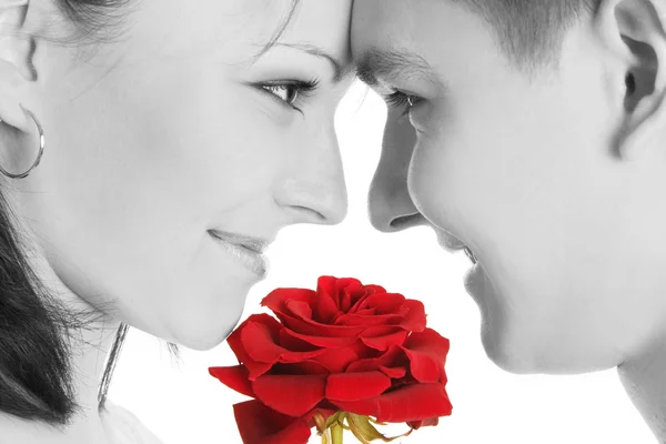 赤いバラと顔 — ストック写真
