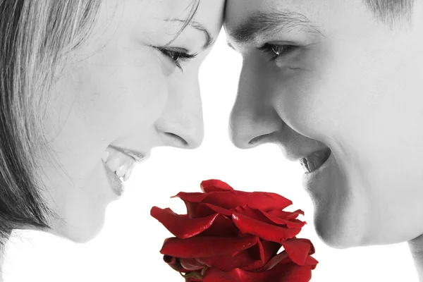 赤いバラと顔 — ストック写真