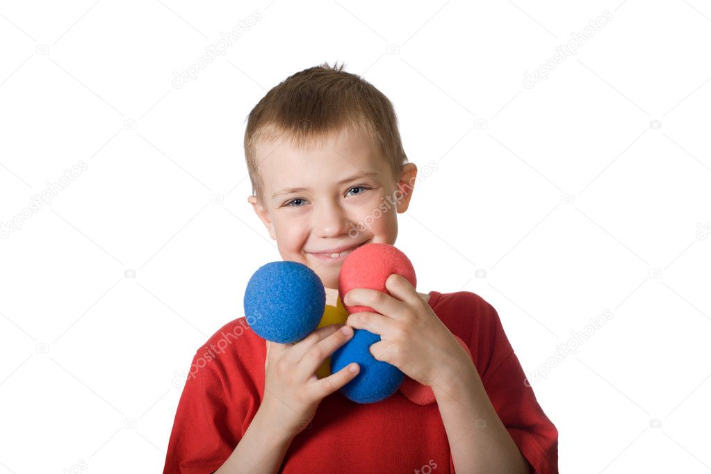 Little boy and colored ball - puppeteer