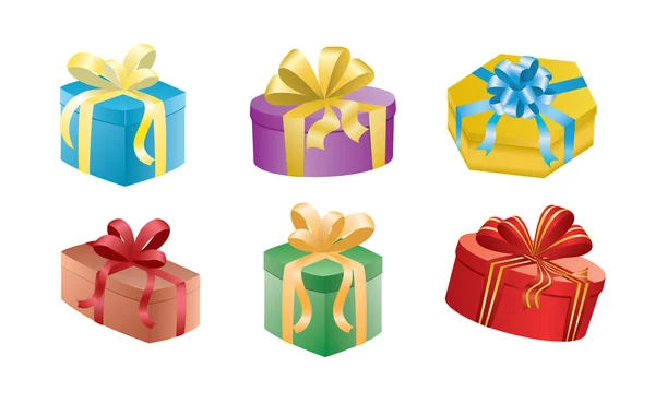 Векторний набір подарункових коробок зі стрічками — стоковий вектор