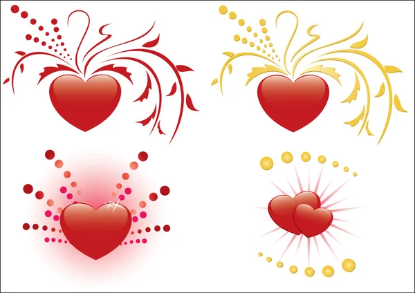 Set mit 4 Abbildungen roter Herzen — Stockvektor