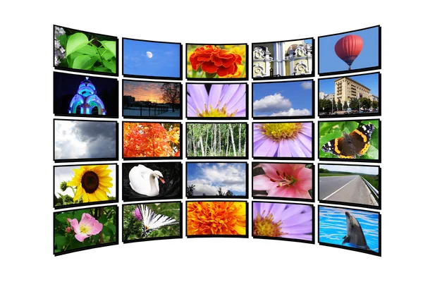 Color display on white wall, tv monitor — Stock Photo, Image