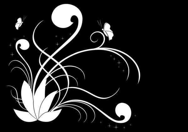 Векторная белая цветочная иллюстрация на черном — стоковый вектор