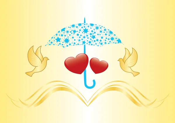 Deux coeurs sous parapluie - vecteur — Image vectorielle