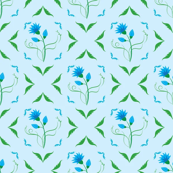 青い花を持つシームレスなベクトル テクスチャー — ストックベクタ