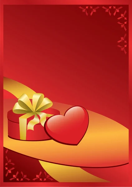 Ρομαντική κάρτα διάνυσμα με δώρο και καρδιά — Διανυσματικό Αρχείο