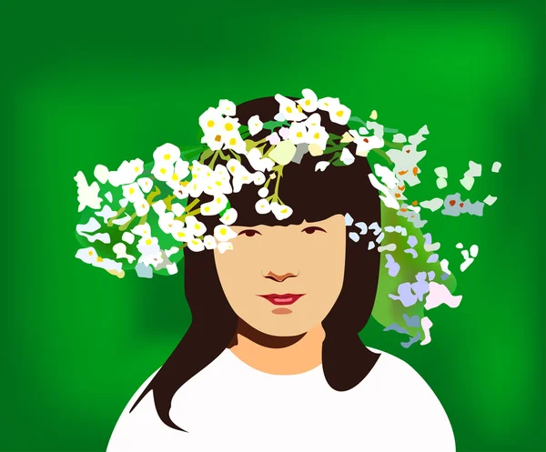 Liten flicka med diadem med blommor - vektor — Stock vektor