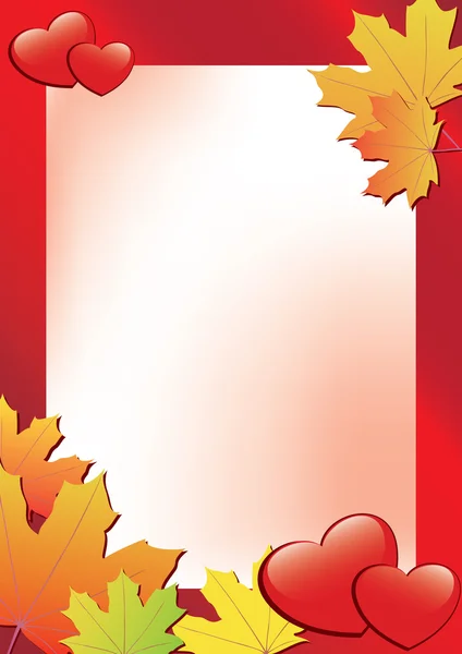 Vektor roter Herbstrahmen mit Herzen — Stockvektor