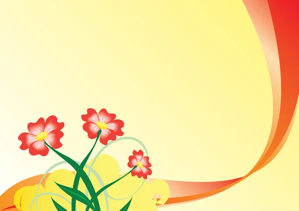 Tarjeta amarilla con flores - vector — Vector de stock
