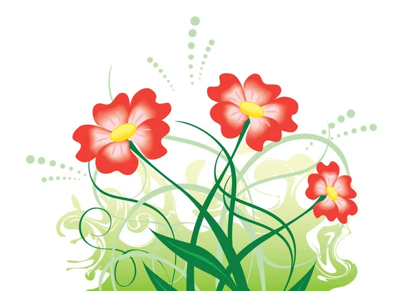 Ilustración vectorial con flores rojas — Vector de stock