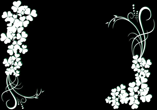 Белая флора с зеленой тенью на черном фоне - вектор — стоковый вектор