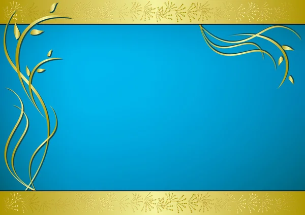 Cartellino dorato e blu con flora - vettore — Vettoriale Stock