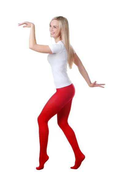Woman in red tights — Stock Photo, Image