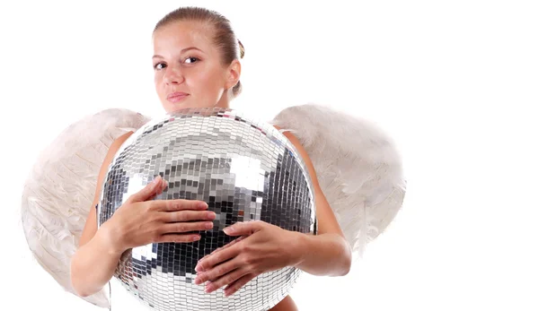 Young angel and disco ball — Stock Photo, Image