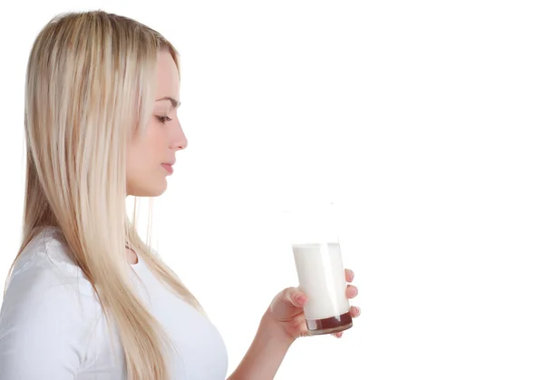 Γυναίκα με το ποτήρι γάλα — Φωτογραφία Αρχείου