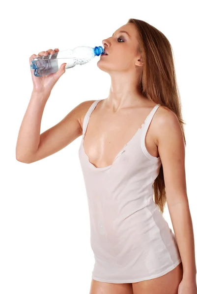 Mulher e garrafa de água — Fotografia de Stock