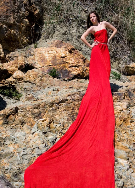 빨간색으로 여자 — 스톡 사진
