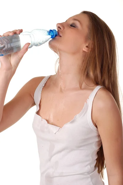 Donna e bottiglia d'acqua — Foto Stock