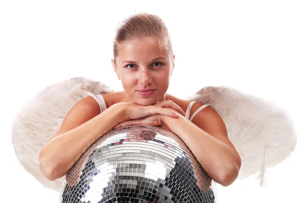 Jonge engel en disco bal — Stockfoto