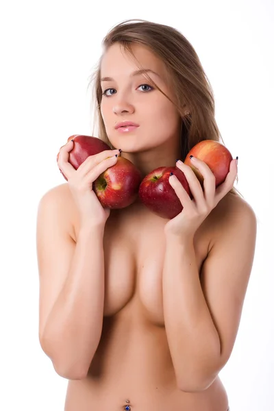 Γυναίκα με μήλαりんごを持つ女性 — Φωτογραφία Αρχείου
