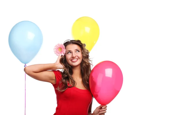 Vrouw en ballonnen — Stockfoto