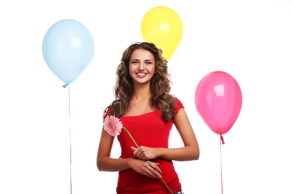 Frau und Luftballons — Stockfoto