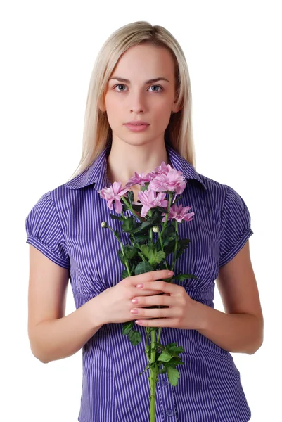 Kadın ve buket çiçek — Stok fotoğraf