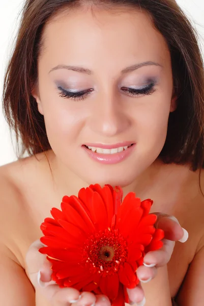 Krásná žena a květina — Stock fotografie