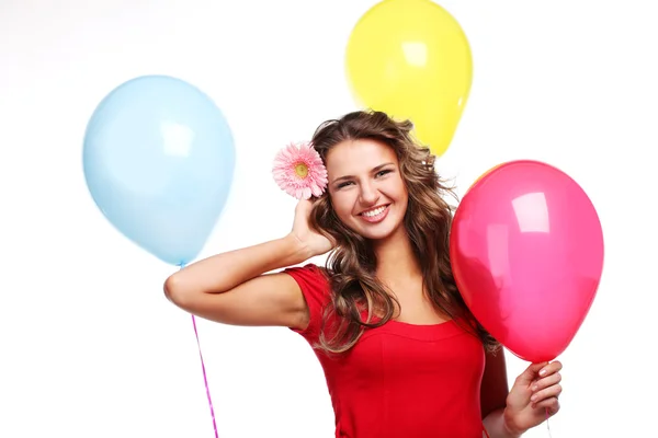 Kvinna och ballonger — Stockfoto