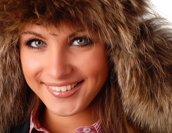 Woman in fur cap — Stock Photo, Image