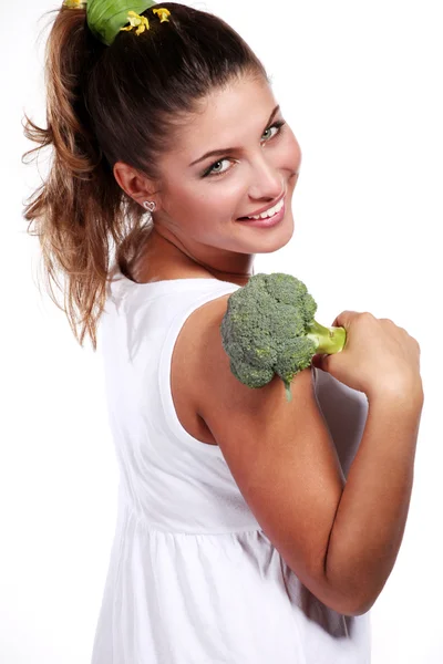 Žena a brokolice — Stock fotografie